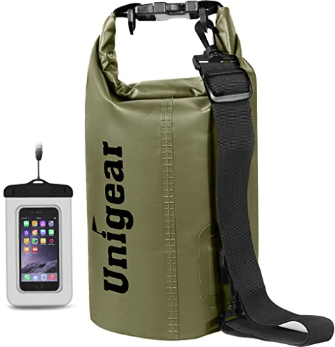 Unigear 5L/10L/20L/30L/40L Dry Bag Sack with Waterproof Phone Case and Long Adjustable Shoulder Strap for Boating, Kayaking, Fishing, Rafting, Swimming, Camping and Snowboarding (Amy Green, 20L)