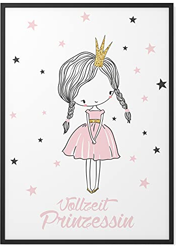 Papierschmiede® Kinderposter in A4 (21x30 cm), Wanddeko für Kinderzimmer oder Spielecke, Geschenk für Mädchen, Wandbild Dekoration mit Sprüchen ohne Rahmen, Vollzeitprinzessin