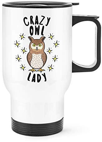 Crazy Owl Lady Stars Travel Mug Cup with Handle
