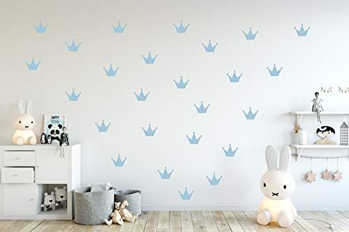 Krone Prinzessin Prinz Vinyl Sticker Set Aufkleber Wandtattoo Kinder Decor Baby Jungen oder Mädchen Kindergarten, Kinderzimmer, Babyzimmer, Süß, Decal (Babyblau, 32er Set)