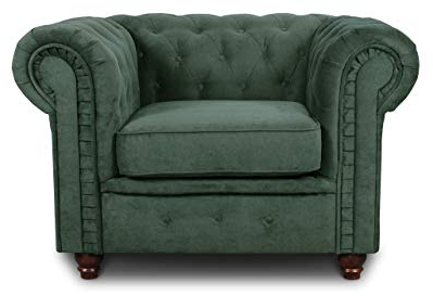Sessel Chesterfield Asti - Couch, Couchgarnitur, Couchsessel, Loungesessel, Stühl, Holzfüße - Glamour Design (Grün (Capri 74))