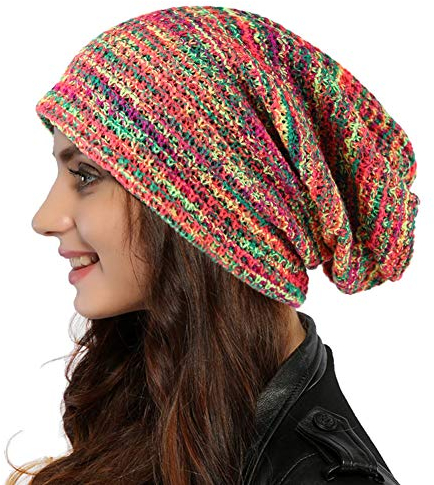 Ruphedy Damen Beanie Mütze Winter Long Oversized Slouchy Beany Strickmütze B08 (B08w-Rot/Multi)