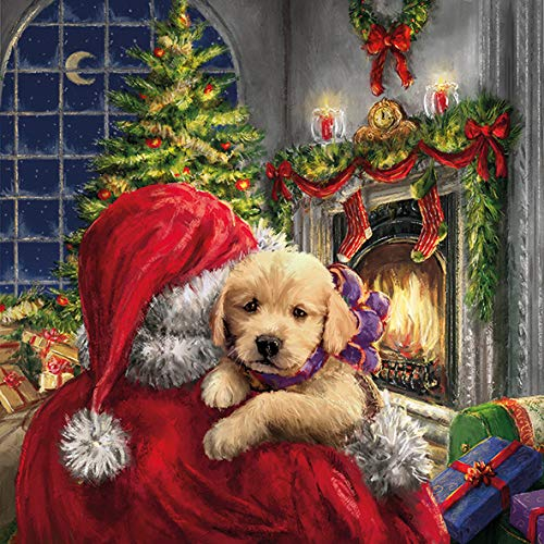 20 Servietten Weihnachten Mit kleinem Hund Weihnachtsmann 33 X 33 cm
