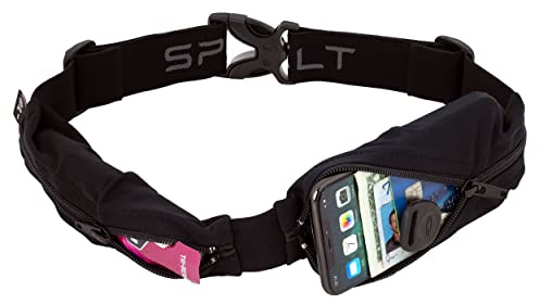SPIbelt Dual Pocket Pro Running Belt for Men Women, Expandable Pockets, Adjustable Waist, No Bounce, Black with Black Zipper