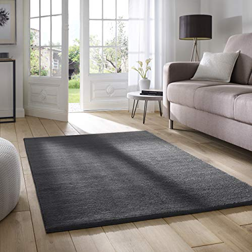 Taracarpet Supersoft kurzflor Teppich Fiona Wohnzimmer Schlafzimmer Kinderzimmer Flur Läufer waschbar rutschfest Uni anthrazit 140x200 cm
