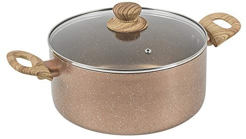 URBN-CHEF Cocotte en céramique anti-adhésive à induction avec couvercle en verre (marbre or rose, 20 cm)