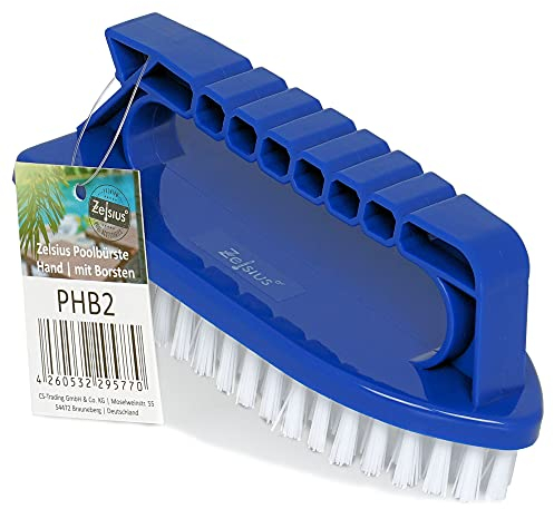 Zelsius Brosse pour Sol de Piscine avec Manche | 15 x 6 x 6,5 cm | Brosse à Main avec Poils | Brosse de Nettoyage | Nettoyeur de Bord, Brosse à algues, Brosse pour Piscine