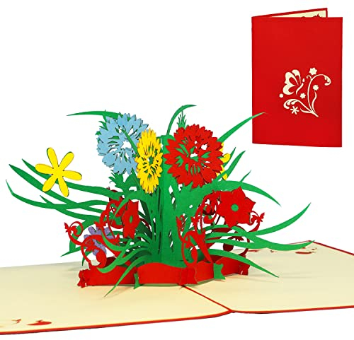 LINPOPUP®, LIN17577, POP UP Karte - Wildblumen - Blumenstrauß - 3D Geburtstags-Karte - Muttertag - Gruß-Karte mit Blumen-Motiv - Klapp-Karte, N338
