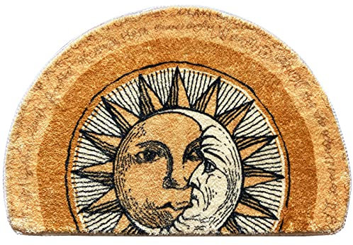 WERGHJ Half Round Door Mat, Semi Circle Bathroom Floor Rug, Tarot Sun Moon Welcome Entrance Way Mat, Non-Slip Absorbent Microfiber Tufted Indoor Rug for Kitchen Living Room