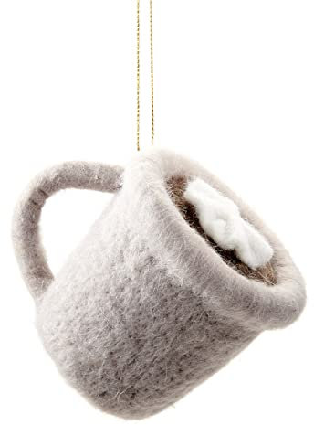 Giftcraft 684055 Christmas Hot Chocolate Mug Ornament with Sentiment, 4.8-inch Height, Wool
