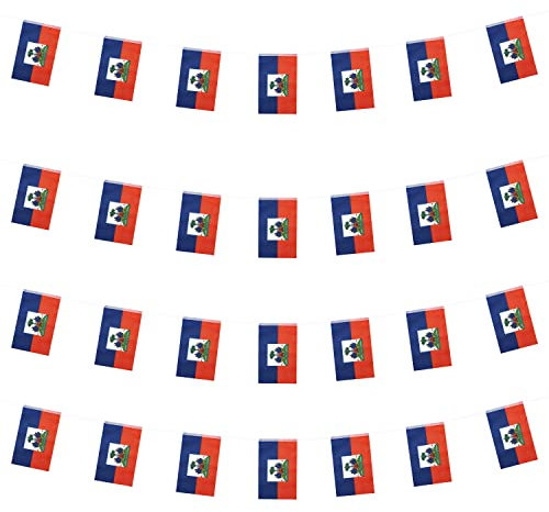 WXTWK Haiti-Flaggen, kleine Mini-Wimpel, Flagge, Festival-Dekorationen (15 m, 38 Flaggen)