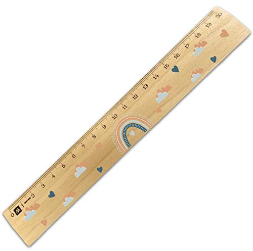 GRAVURZEILE Lineal zur Einschulung im Regenbogen Design - 20 cm Holz Lineal - Geschenk für den Schulanfang oder zur Schuleinführung - für Jungen und Mädchen Farbe Blau