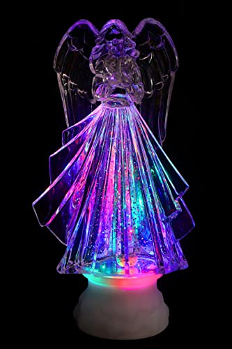Schneekugel mit bunter Regenbogen LED Beleuchtung & Glitzerantrieb 11,5 * 7,5 * 22 cm als Weihnachtsdeko (Engel)