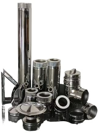 HST Ofenrohr Edelstahl doppelwandig 100 cm lang Pelletrohr Kaminrohr Rauch Isoliert 130 mm