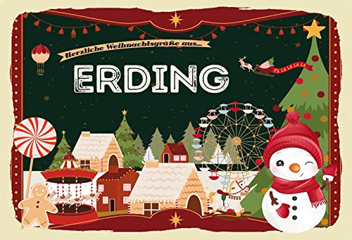 Ontrada Blechschild 20x30cm gewölbt Weihnachtsgrüße aus ERDING Deko Geschenk Schild