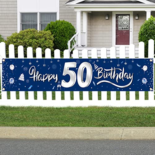 GoldRock Banner 50. Geburtstag Mann Frau Blau, Deko Girlande, Jahre Geburtstagsbanner 210 cm × 40 cm, Schild