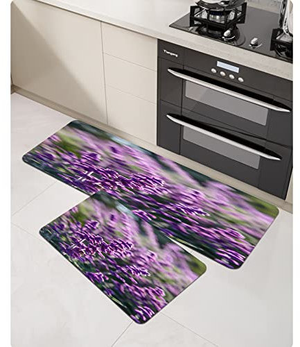 URSOPET Küchenteppich Küchenläufer Küchenmatte,Natur-lila Lavendel-Sonnenlicht-Ansicht,Dekoläufer für Küche Flur Teppich Läufer waschbar waschbare