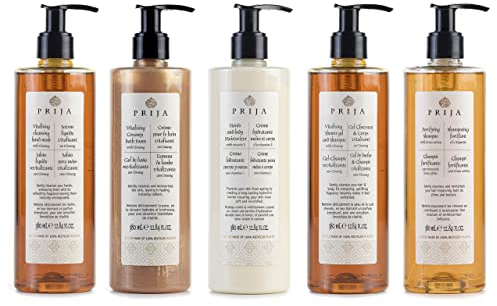 PRIJA Kosmetikset: Flüssigseife, Schaumbad, Haarshampoo, Feuchtigkeitscreme, Duschgel 5x380ml