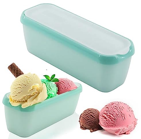 unel Bac à crème glacée avec couvercle, récipients de congélation isothermes en plastique pour soupe, sauces et crème glacée (bleu sarcelle)
