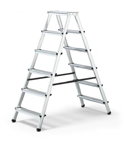 FORTENA Trittleiter mit 6 Stufen doppelseitige Profi-Leiter aus Aluminium, bis zu 125 kg Belastung
