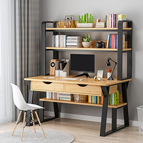 KAZUP Computertisch mit Ablageflächen und 2 Schubladen, Home-Office-Schreibtisch, Schreibtisch, Arbeitszimmer, moderner, Schlichter Laptop-Schreibtisch (47 Zoll, Birne)