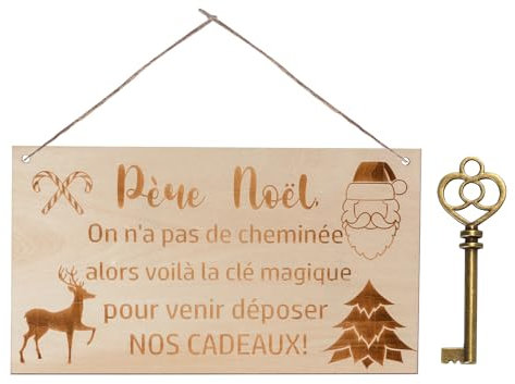 Pancarte Joyeux Noël+Clé Magique Père Noël,décoration Porte Noël,Couronne de Noël,Cadeau Original pour la Noël