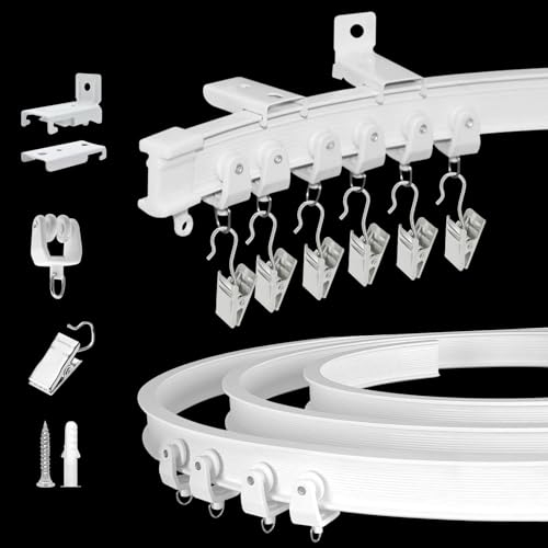 Flexible biegbare Vorhangschiene, 2,4 m, gebogene Vorhangschiene, Decken- oder Wandmontage, Vorhangschienensystem, Raumteiler, Deckenschiene, Set für Dusch- und Wohnmobil-Vorhänge