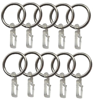 BASIT 10 Stück Gardinenringe Vorhangringe aus Metall mit Kunststoff Gardinenhaken I Gardinen Ringe in Edelstahl Look I Innendurchmesser ca. 25mm C10