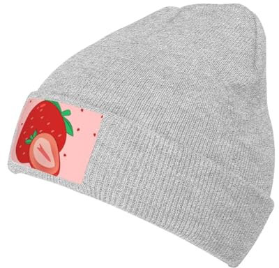 FInpan Cartoon Erdbeere Winter Wollmütze Herren Damen Strickmütze Gefüttert mit Weich Hautfreundlich Warme Mütze Schwarz, grau, One size