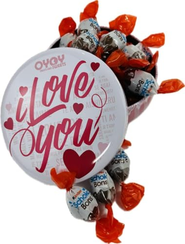 OYOY I Love You Geschenkbox gefüllt mit ca. 150g Kinder Schoko-Bons I Geschenkset Schokolade ideal für Valentinstag oder Jahrestag Geschenk