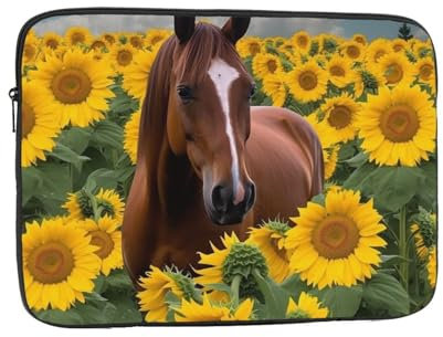 Laptoptasche mit Pferde- und Sonnenblumen-Druck, stoßfest, tragbare Aktentasche für Männer und Frauen, Computertasche, 12 Zoll