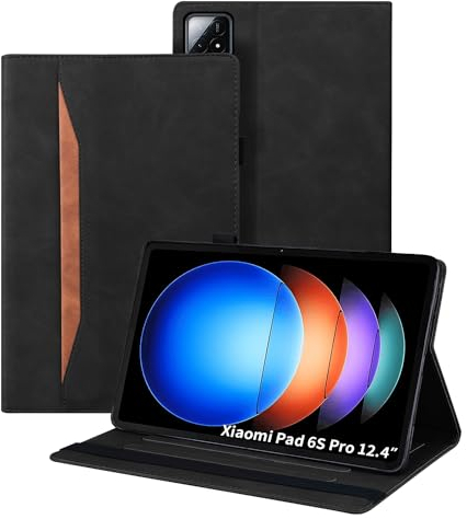 Auslbin Coque Compatible avec Xiaomi Pad 6S Pro 12.4 2024, Tablette en Cuir PU étui Adaptée à Xiaomi Pad 6S Pro, Style en Cuir Classique, Noir