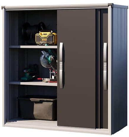 Armoire de Jardin en métal 150x75x161 cm Abris de Jardin avec Porte coulissante Anthracite, Plancher Inclus