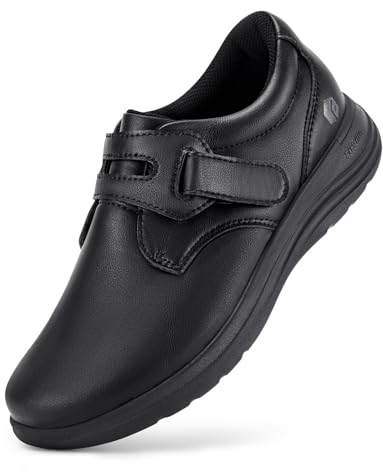 FitVille Diabetiker Schuhe Damen Extra Weit Leder Mokassins Slippers Orthopädische Schuhe mit Klettverschluss Verstellbare Loafers Bequemer Elegant für Geschwollene Füße Schwarz 40 EU X-Weit