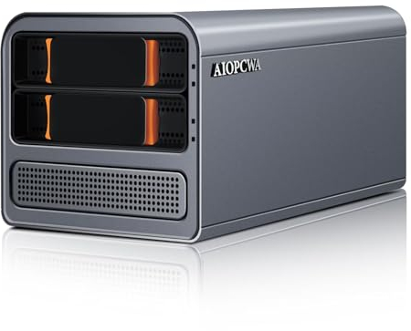 AIOPCWA 3-in-1 NAS Mini PC 2Bay, Core i3 N305, Support 40T(2×20T) 2-Bay Storage, 2 × i226V 2.5GbE LAN, Mini Computer+NAS+Soft Router, HTPC, SMB, 8GB DDR5 RAM 256GB M.2 NVMe SSD