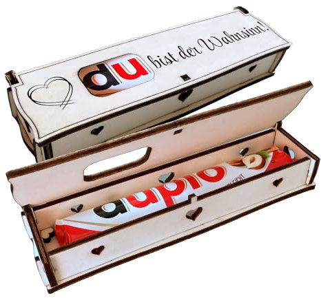 Du bist der Wahnsinn! | Lasergravur auf Holz Geschenkbox mit Duplo Schokoriegel | Neues Design | Mitbringsel | Holzbox mit Spruch | Geschenkidee | Handarbeit
