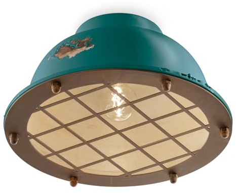 Licht-Erlebnisse Deckenleuchte Keramik Metall Ø 35 cm rund Petrol Shabby Antik Rostbraun E27 Vintage Design VERONICA Deckenlampe innen Flur Wohnzimmer