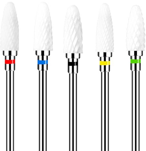 Gjinxi Juego de 5 brocas de cerámica profesionales en forma de maíz de 3/32 pulgadas, herramienta rotativa para eliminación de gel de uñas acrílicas para manicura, pedicura, cutícula, gel de uñas