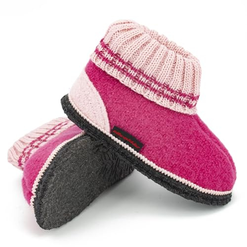 kitz-pichler Hüttenschuh Ötz Kids aus Mulesing-freier Schaf-Schurwolle – Handgefertigte Hausschuhe aus Wollfilz für Kinder Größe EU 22-34 – Mit hohem Strickbund & rutschfester Filz-Latex-Sohle
