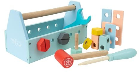 Owl & Fox Wooden Tool Caddy Set for Toddlers, Encourages Imaginative Play and Skill Development, Includes Screwdriver, Spanner, Hammer, Nuts and Bolts, Made from FSC Certified Wood, For Ages 3+