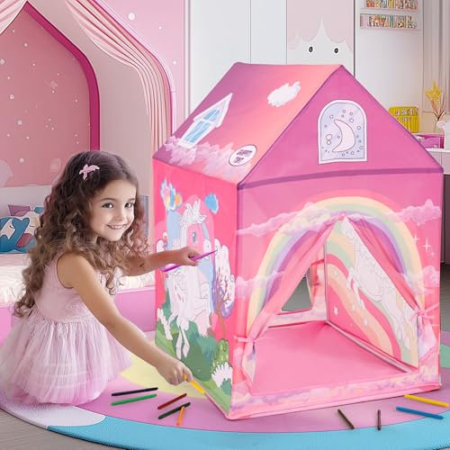 cossy Tenda per Bambini, Casetta per Bambini,Tenda Da Gioco Unicorno, Casetta dei Giochi per Interni ed Esterni, Toy Tenda per Ragazzi e Ragazze, Rosa, Lavabile