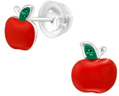 Monkimau Apfel Kinder Premium Ohrringe | 925 Silber | Mädchen Ohrstecker Schmuck | Hypoallergen & Nickelfrei | Kinderohrringe Geschenkidee
