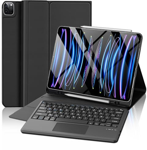 FOGARI Clavier pour iPad Pro 12.9(6e, 5e, 4e, 3e Gen) - AZERTY français Pavé Tactile Bluetooth pour iPad Pro 12.9 (2022/2021/2020/2018), Noir