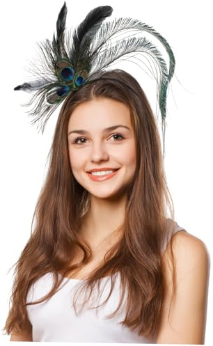 TOPPERFUN Pfauenfedern Stirnband Karneval Federhaarband Damen Party Kopfschmuck Maskerade Bühnenhaarband