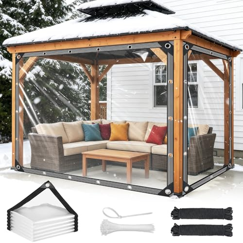 Clear Tarpaulin Waterproof Heavy Duty 3m x 5m Clear Tarps with Eyelets | Transparent Plastic Sheet Tarpaulin PVC Tear Resistant for Gazebo Greenhouse Rabbit Hutch Balcony Outdoor Roof Protection