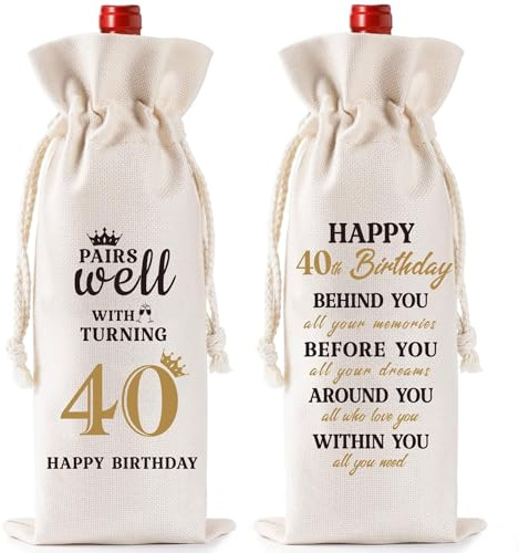 Joybble 40th Birthday Gifts for Men Women, 1985 Years Wine Bag Birthday Gifts with Witty Quote, Linen Wine Gift Bags Set with Label and Rope, Decorative Drawstring Bottle Cover Gift Bags