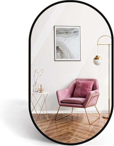 Marctani Ovaler Spiegel mit Metallrahmen - Moderner Wandspiegel oval für Badezimmer und Flur - Dekorativer Spiegel oval für Wohnzimmer und Garderobe