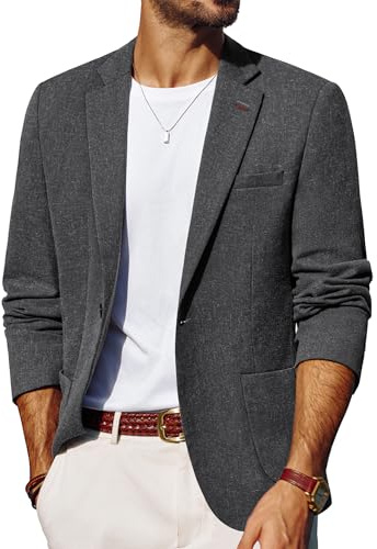 PJ PAUL JONES Mens Blazers Smart Casual Sports Jackets One Button Suits Linen Blazer Anthracite Gray L