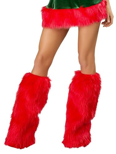 Acrawnni Women Y2K Faux Fur Fluffy Leg Warmers Fuzzy Long Boot Covers Furry Leg Long Socks For Halloween Christmas Cosplay Costume