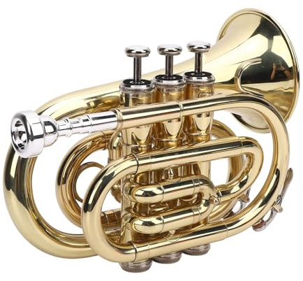 UPALDHOU BB Pocket Trompete Messing Kompakt BB Trompete Goldlack mit 7C -Mundstück Hard Case für Anfängerschüler